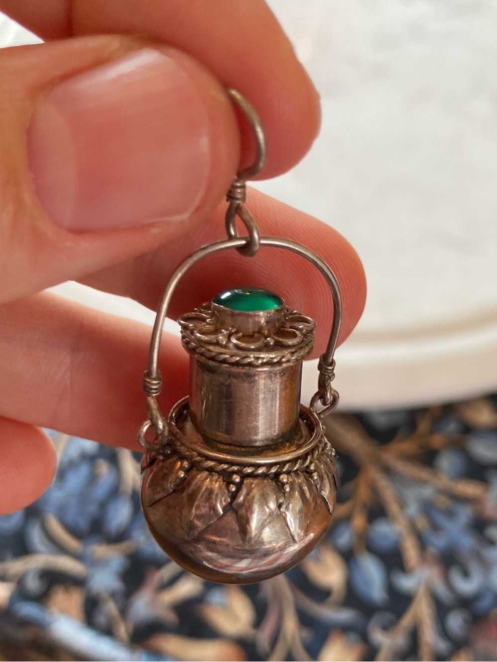 Antique Green Garnet Chatelaine Charm Swinging Bottle